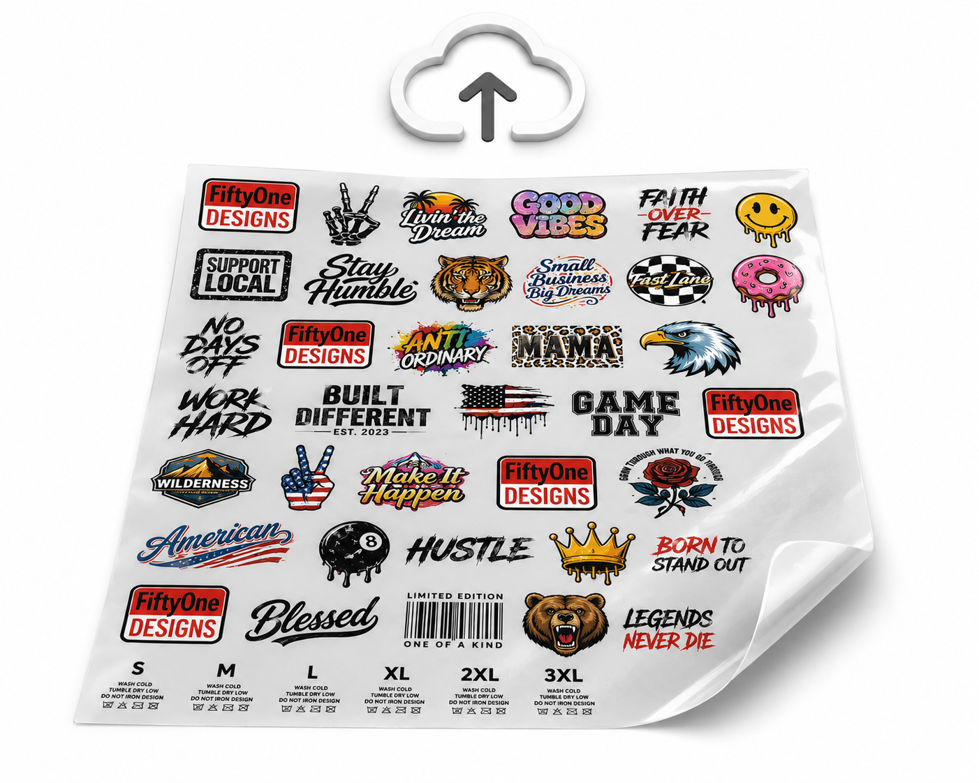 Upload a gang sheet, DTF transfer sheet ready to print, FiftyOne Designs